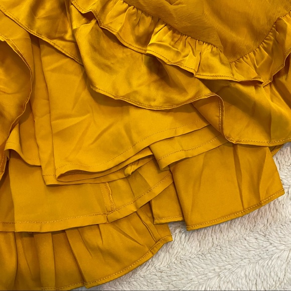 NWOT ASOS Design Mustard Yellow Mini V-Neck Ruffle Dress 12 - Picture 9 of 15